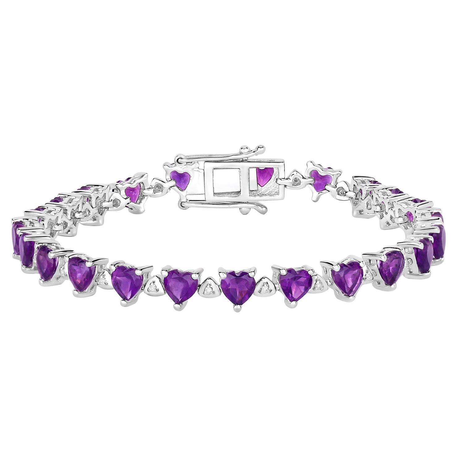 Amethyst Tennis Bracelet Diamond Links 10 Carats Sterling Silver