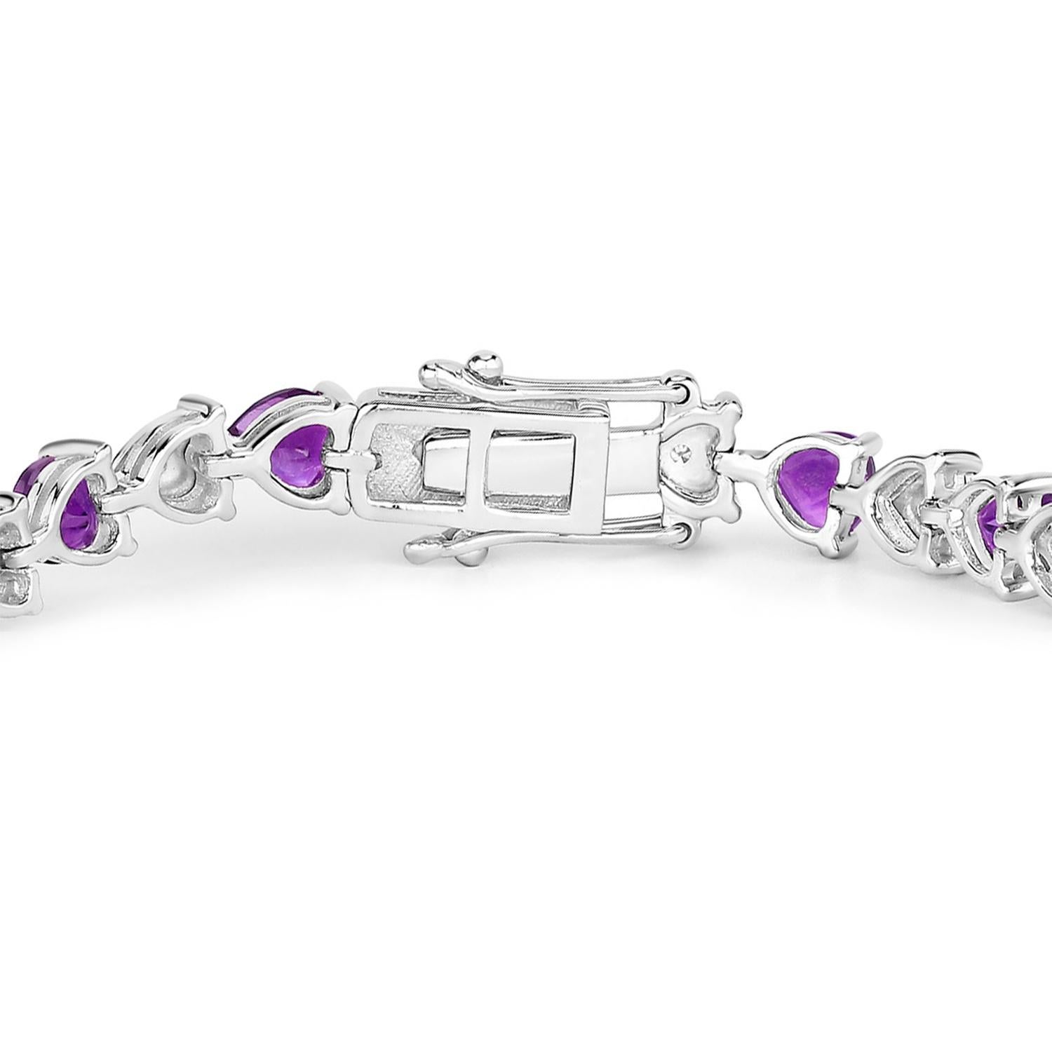 Taille cœur Bracelet de tennis en améthyste Diamants 6,58 carats Argent Sterling en vente