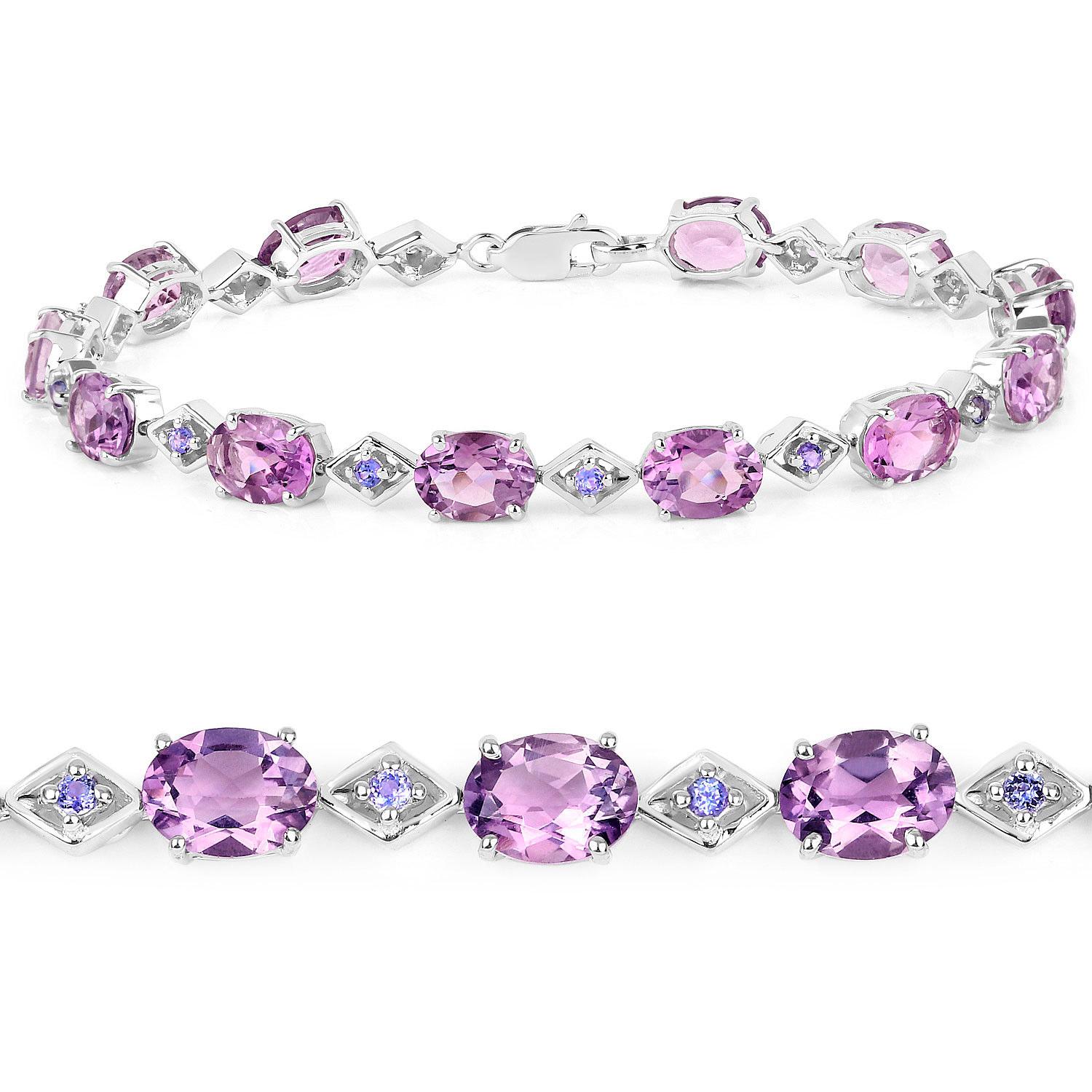 Contemporary Amethyst Tennis Bracelet Tanzanite Links 13 Carats Sterling Silver For Sale