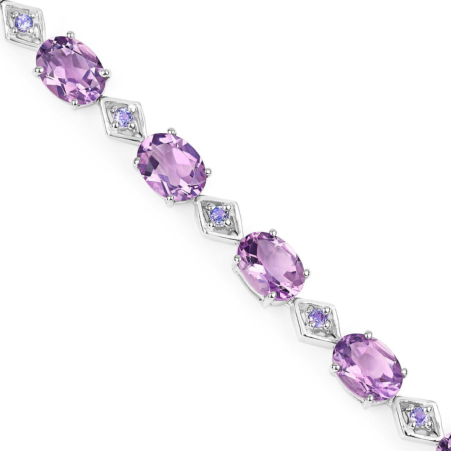 Oval Cut Amethyst Tennis Bracelet Tanzanite Links 13 Carats Sterling Silver For Sale