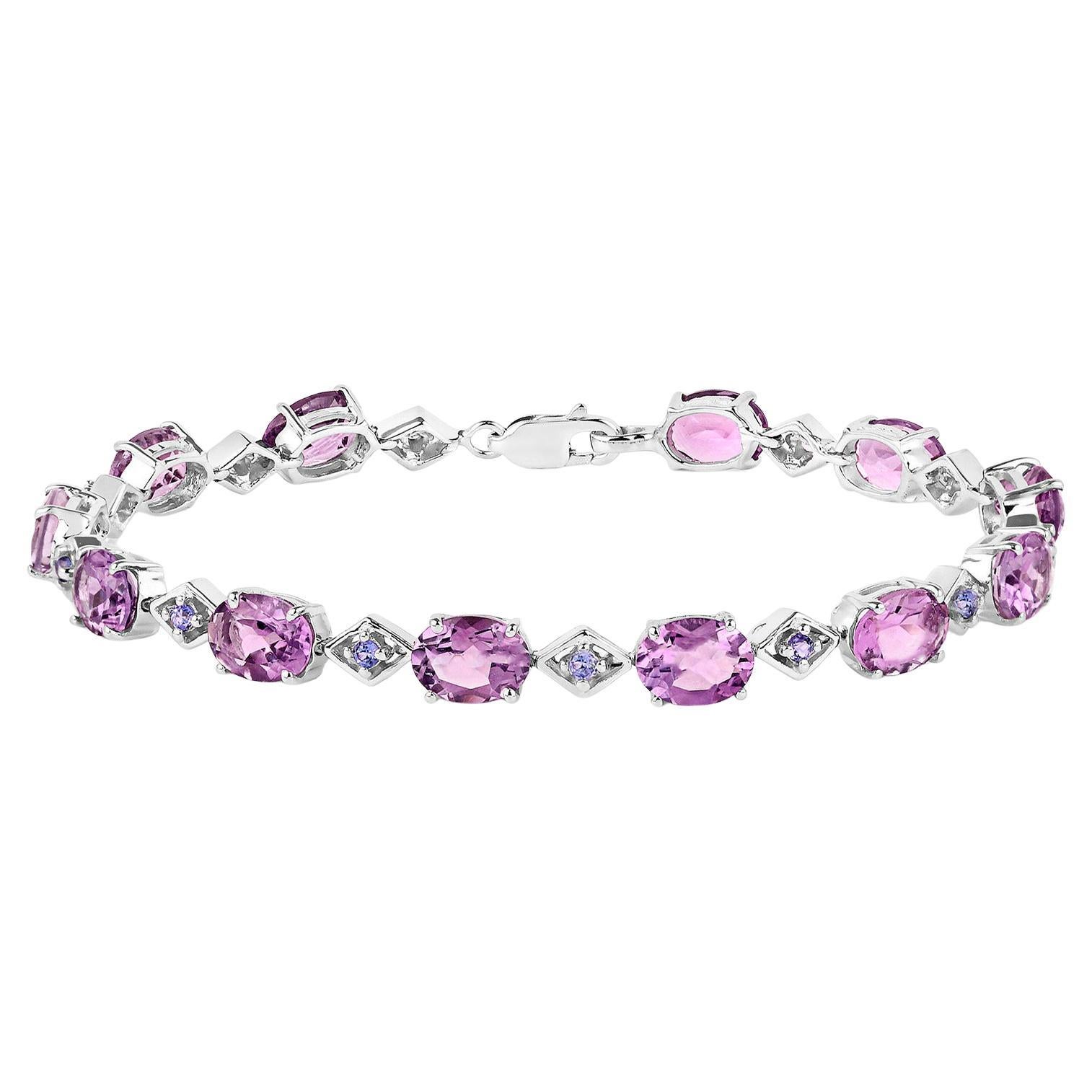 Amethyst Tennis Bracelet Tanzanite Links 13 Carats Sterling Silver For Sale