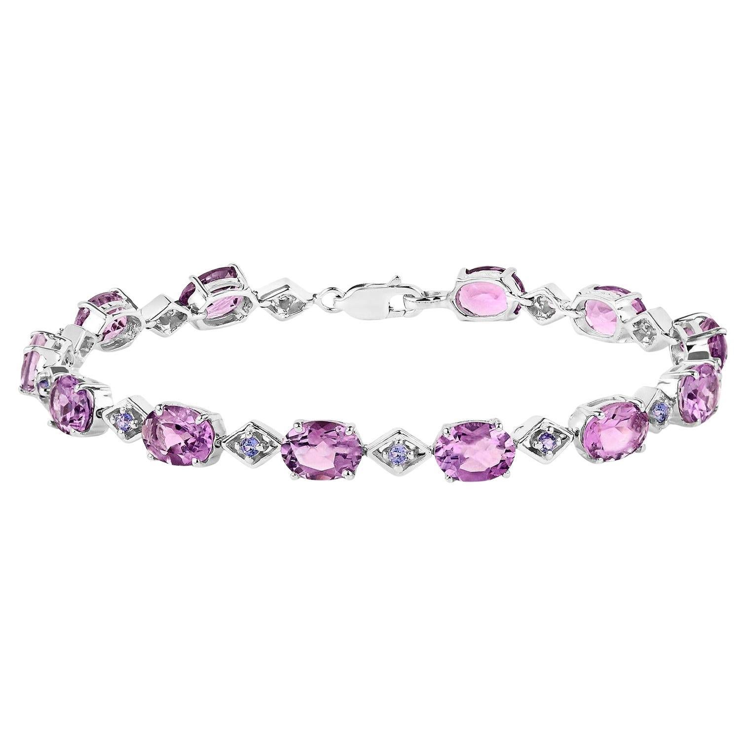 Amethyst Tennis Bracelet Tanzanite Links 13 Carats Sterling Silver For Sale