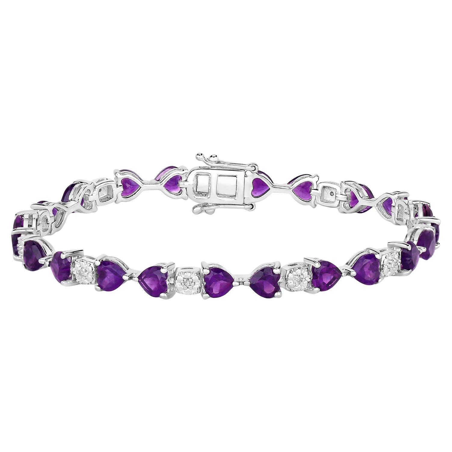 Amethyst Tennis Bracelet White Diamonds 9.5 Carats Sterling Silver For Sale