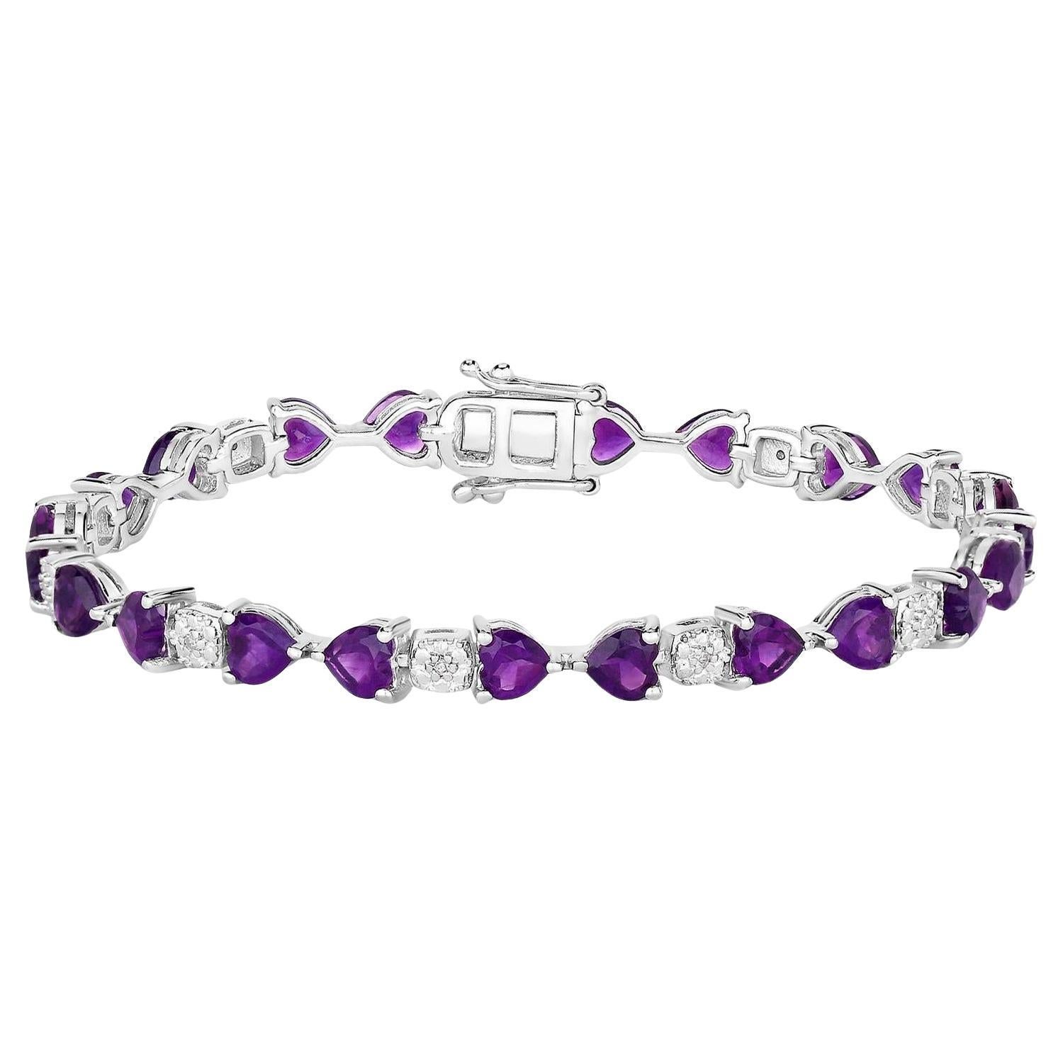 Amethyst Tennis Bracelet White Diamonds 9.5 Carats Sterling Silver For Sale
