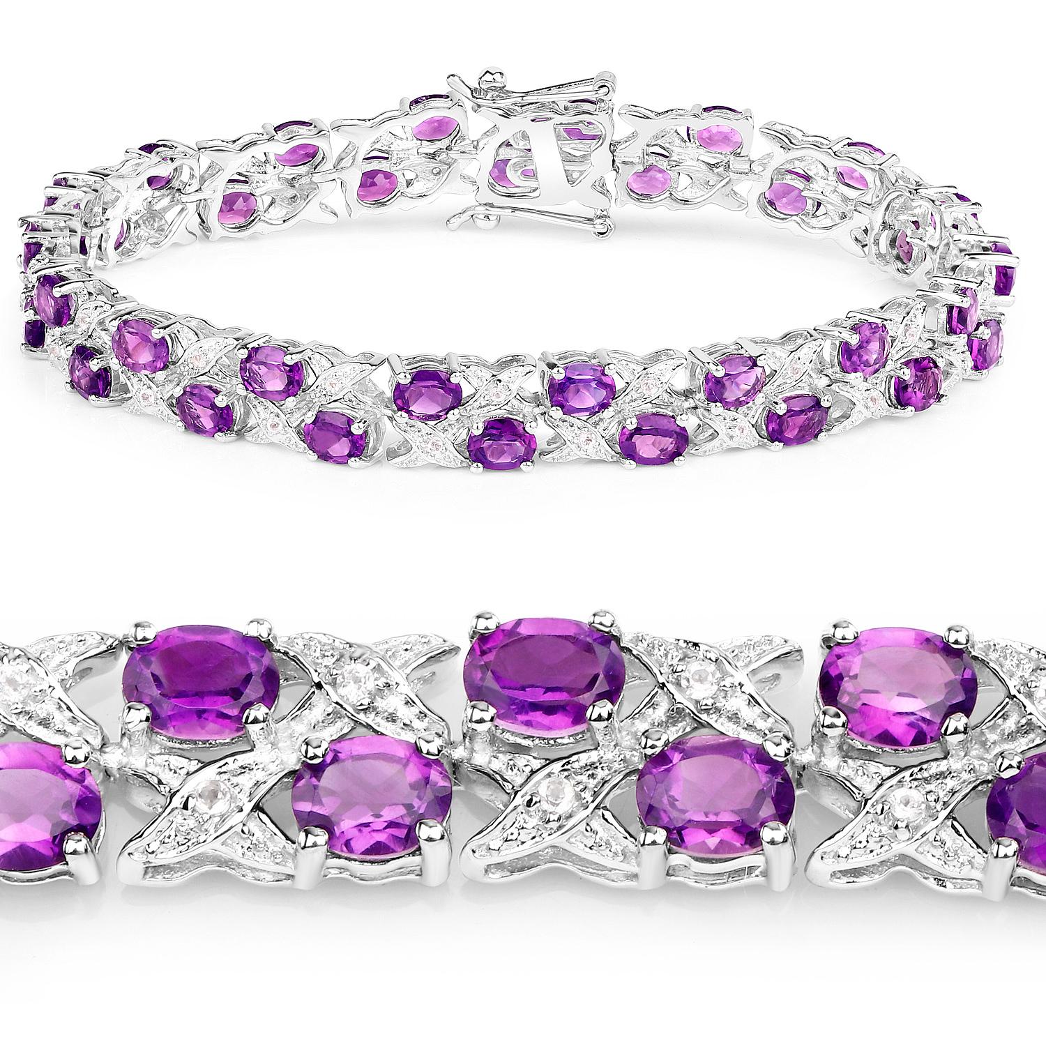 Contemporaneo Bracciale Tennis Ametista Topazio Bianco 12,5 Carati A. Silver in vendita