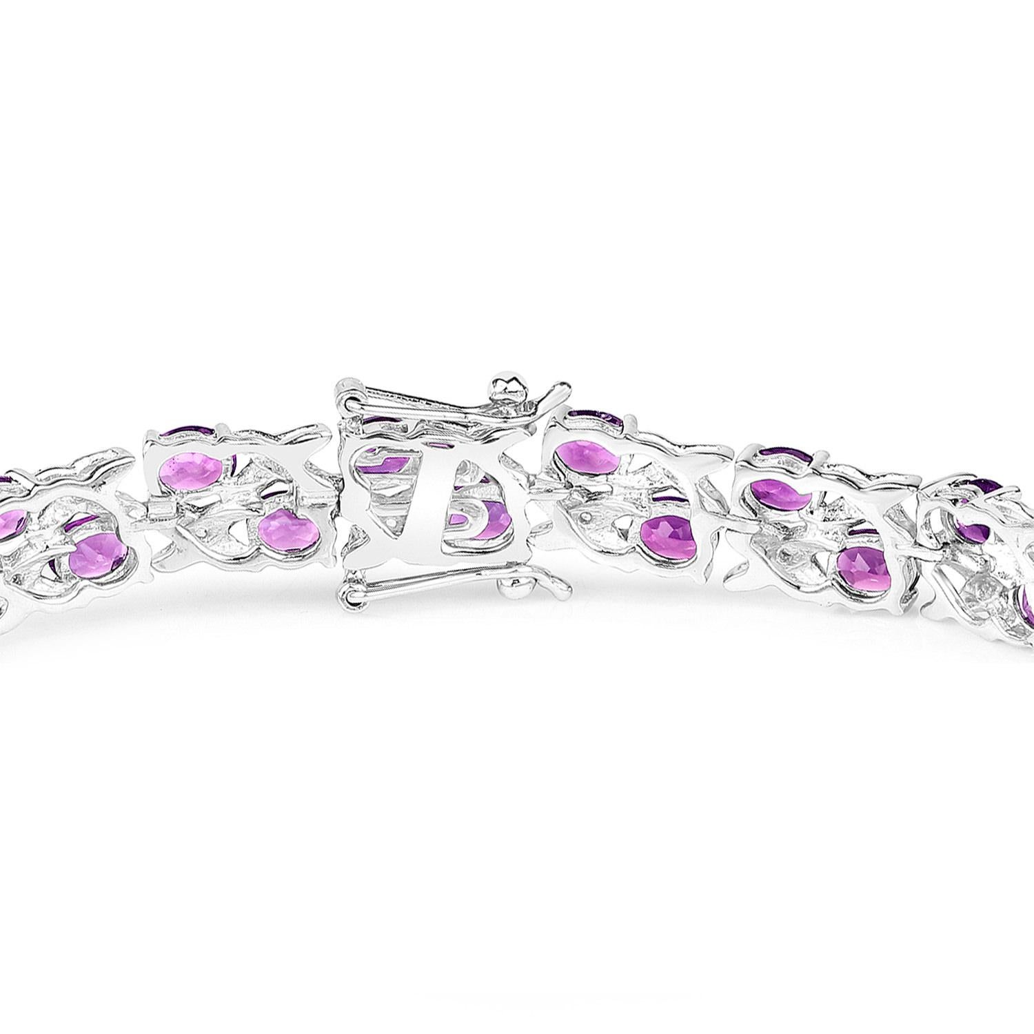 Mixed Cut Amethyst Tennis Bracelet White Topaz 12.5 Carats Sterling Silver For Sale