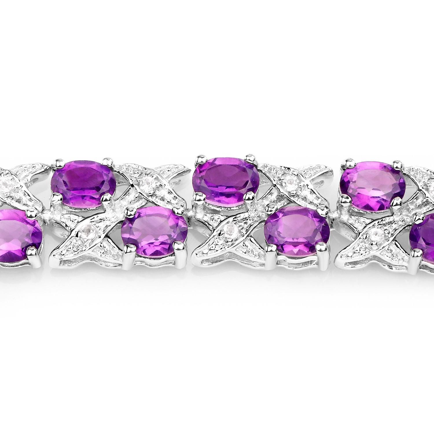 Amethyst Tennis Bracelet White Topaz 12.5 Carats Sterling Silver In Excellent Condition For Sale In Aliso Viejo, CA