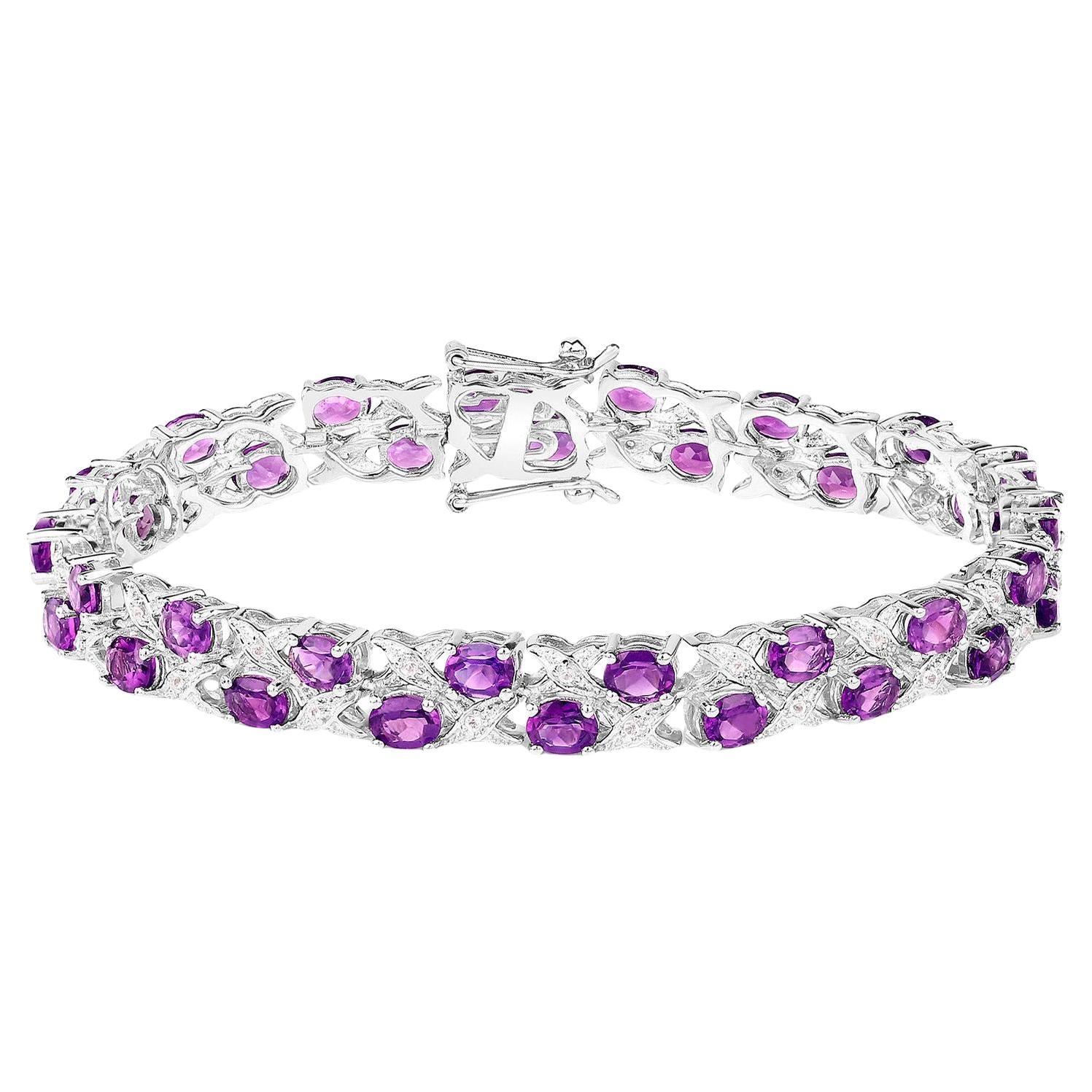 Amethyst Tennis Bracelet White Topaz 12.5 Carats Sterling Silver