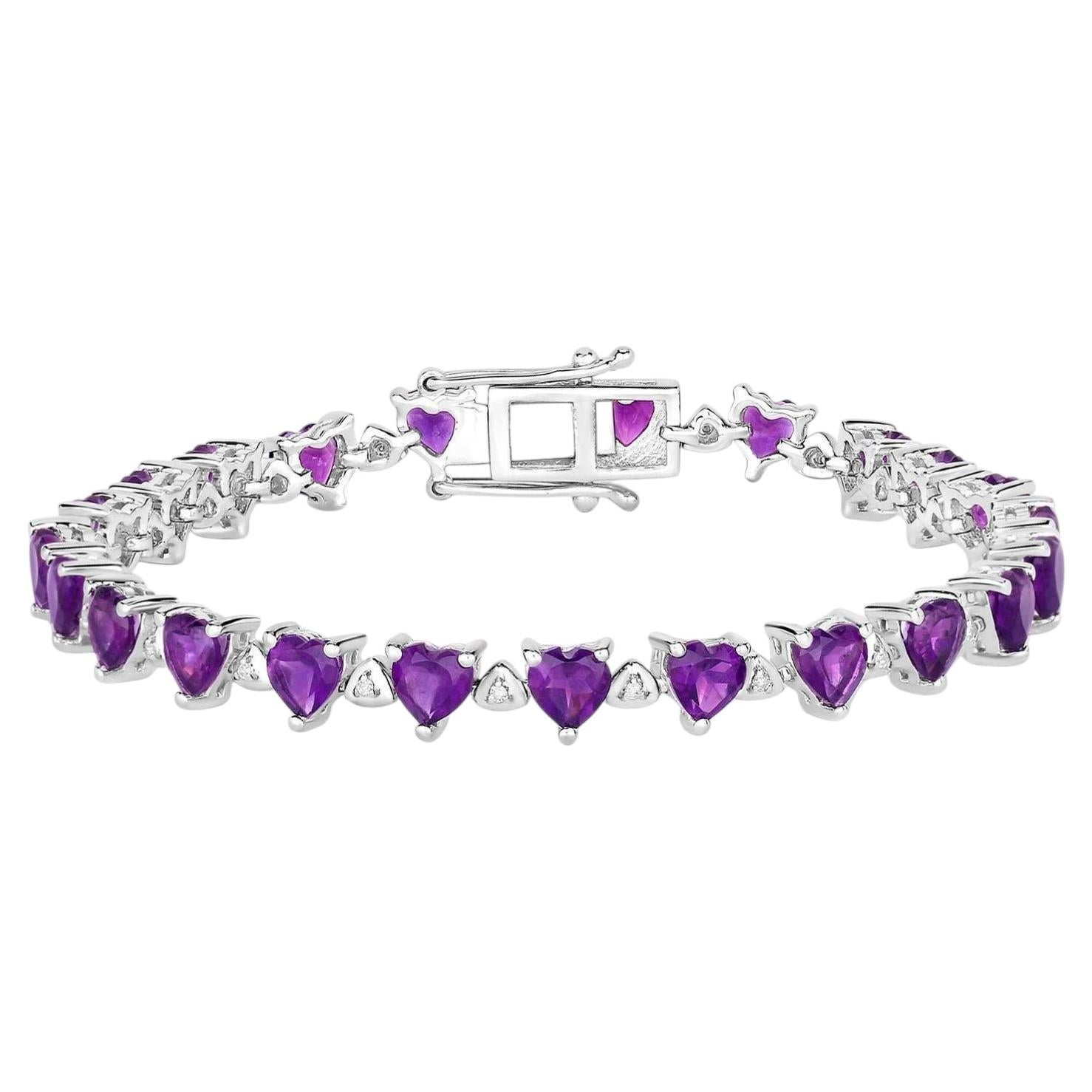 Amethyst Tennis Bracelet With Diamonds 9.98 Carats Sterling Silver