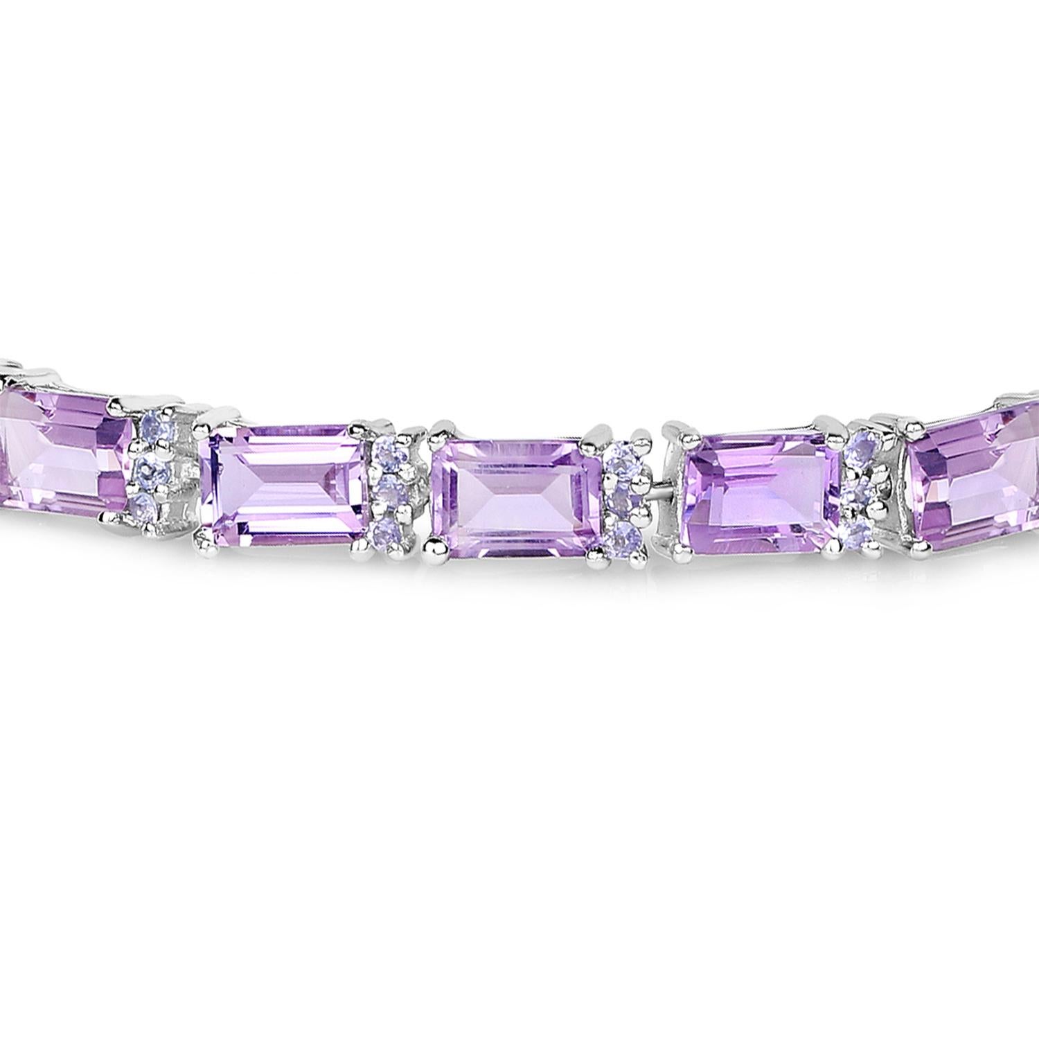 Mixed Cut Amethyst Tennis Bracelet With Tanzanites 19 Carats Rhodium Plated Silver For Sale