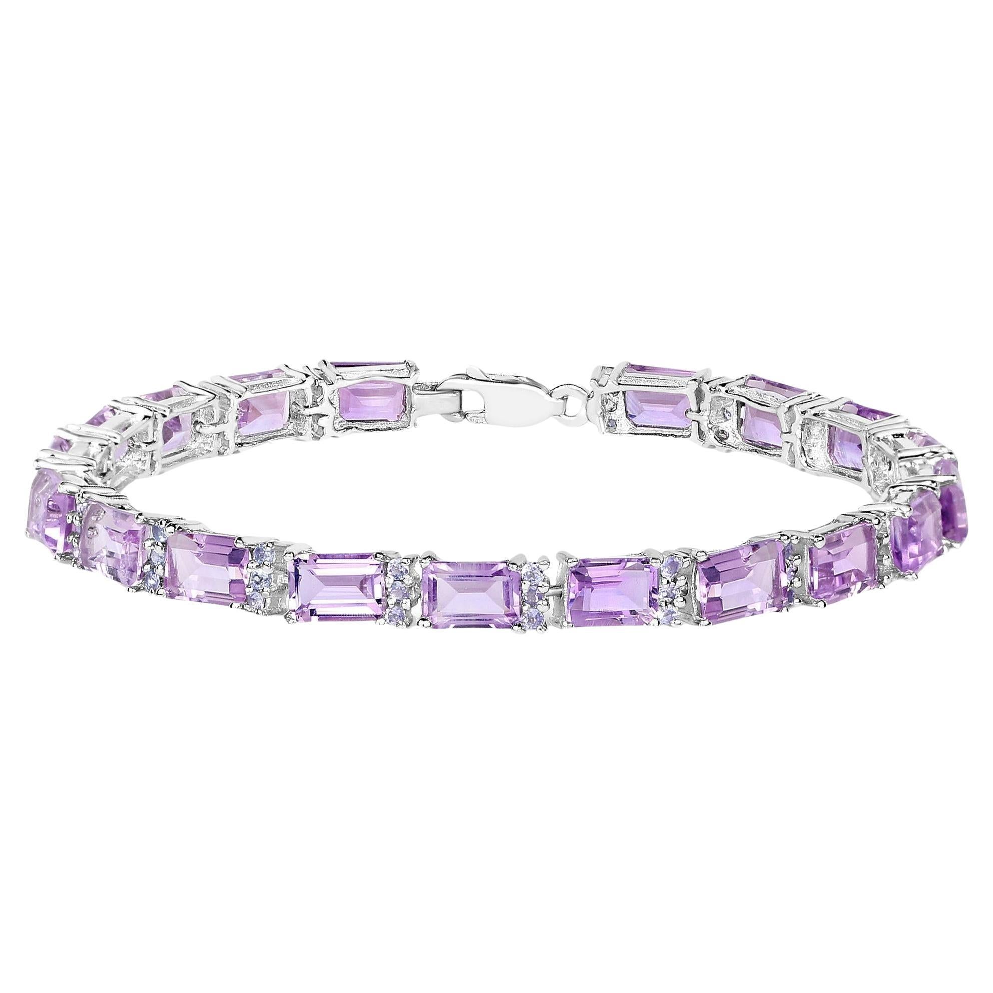 Amethyst Tennis Bracelet With Tanzanites 19 Carats Rhodium Plated Silver For Sale