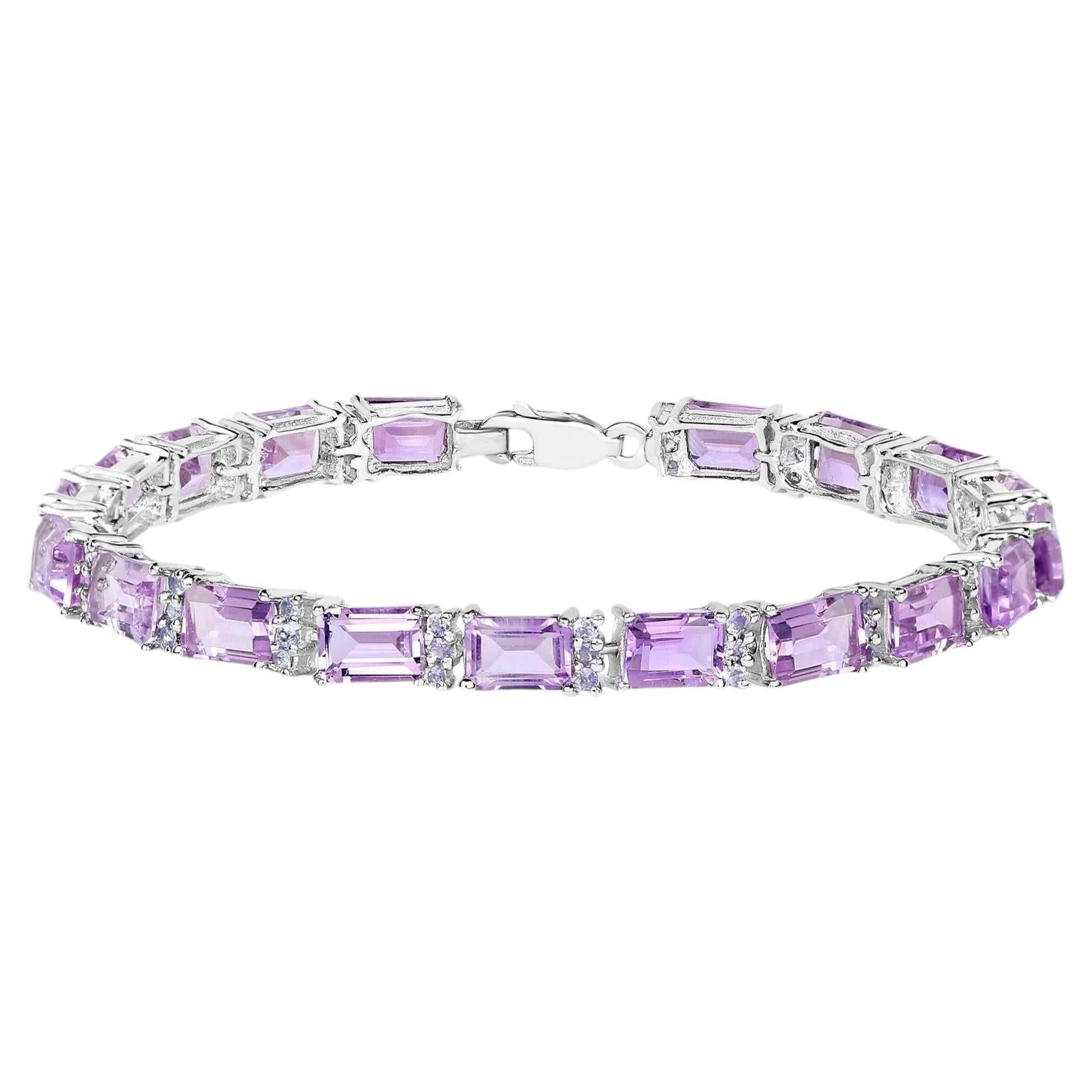 Amethyst Tennis Bracelet With Tanzanites 19 Carats Rhodium Plated Silver For Sale