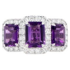 Amethyst Drei Stein Ring Diamant Fassung 3,92 Karat 18K Gold