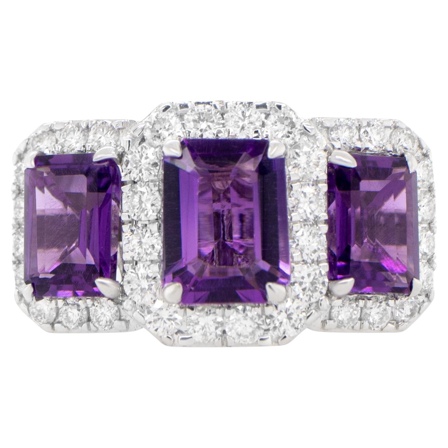 Amethyst Drei Stein Ring Diamant Fassung 3,92 Karat 18K Gold