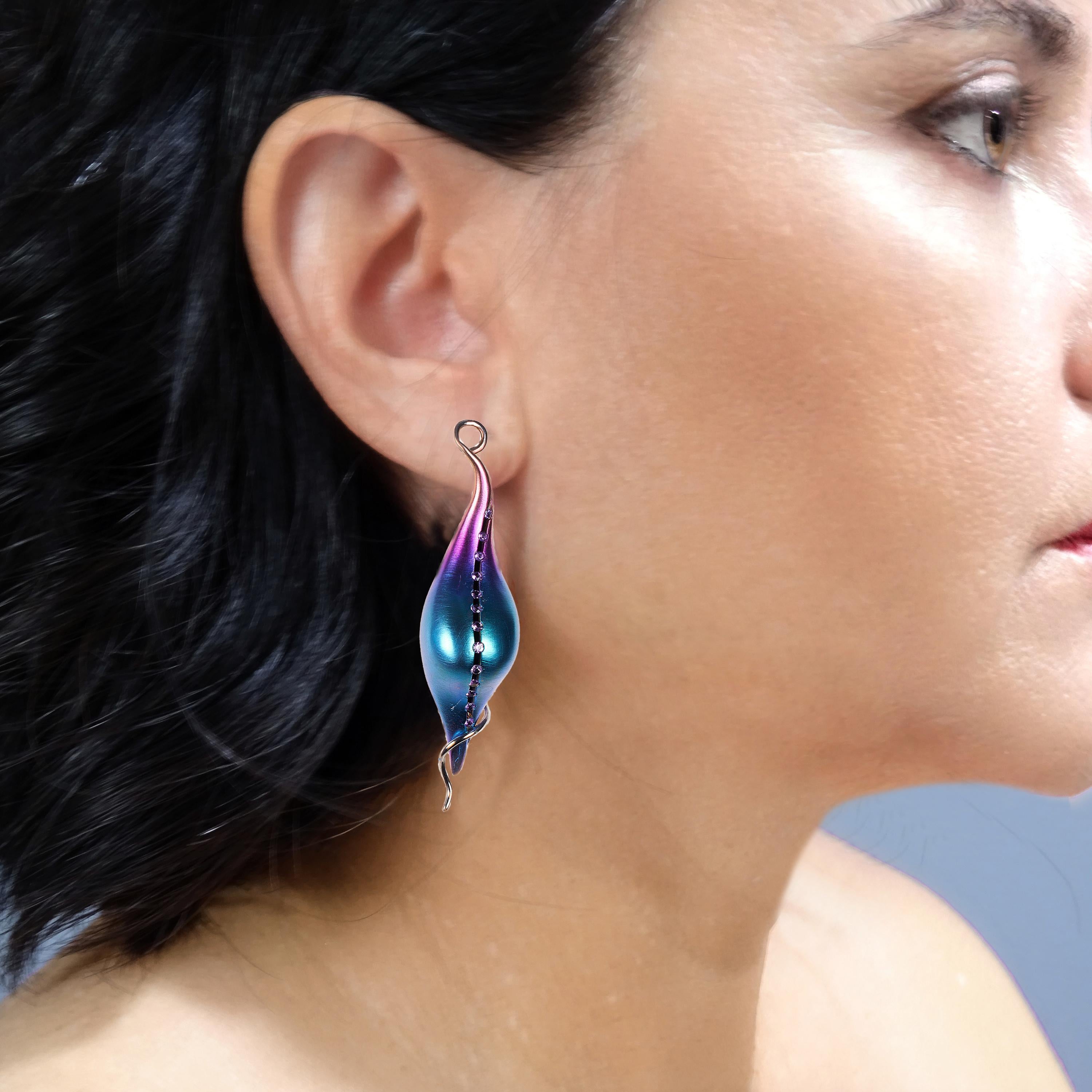 Brilliant Cut Purple Amethyst Blue Titanium Earrings One of the Kind For Sale