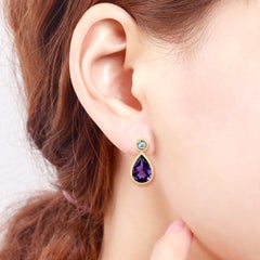 Amethyst Topaz 18 Karat Gold Earrings