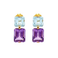 Amethyst,  Topaz  & 18K Yellow Gold Earrings
