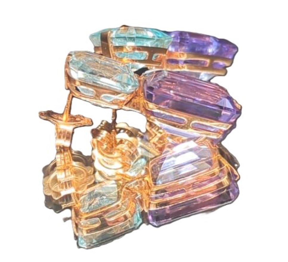 Amethyst,  Topaz  & 18K Yellow Gold Earrings In New Condition For Sale In Bilbao, ES