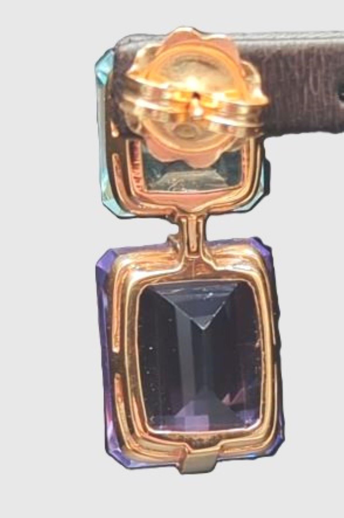 Women's Amethyst,  Topaz  & 18K Yellow Gold Earrings For Sale