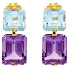 Amethyst,  Topaz  & 18K Yellow Gold Earrings