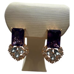 Amethyst Topaz & Diamond earrings large cocktail earrings 18KT gold