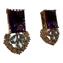 Amethyst Topaz & Diamond earrings large cocktail earrings 18KT gold
