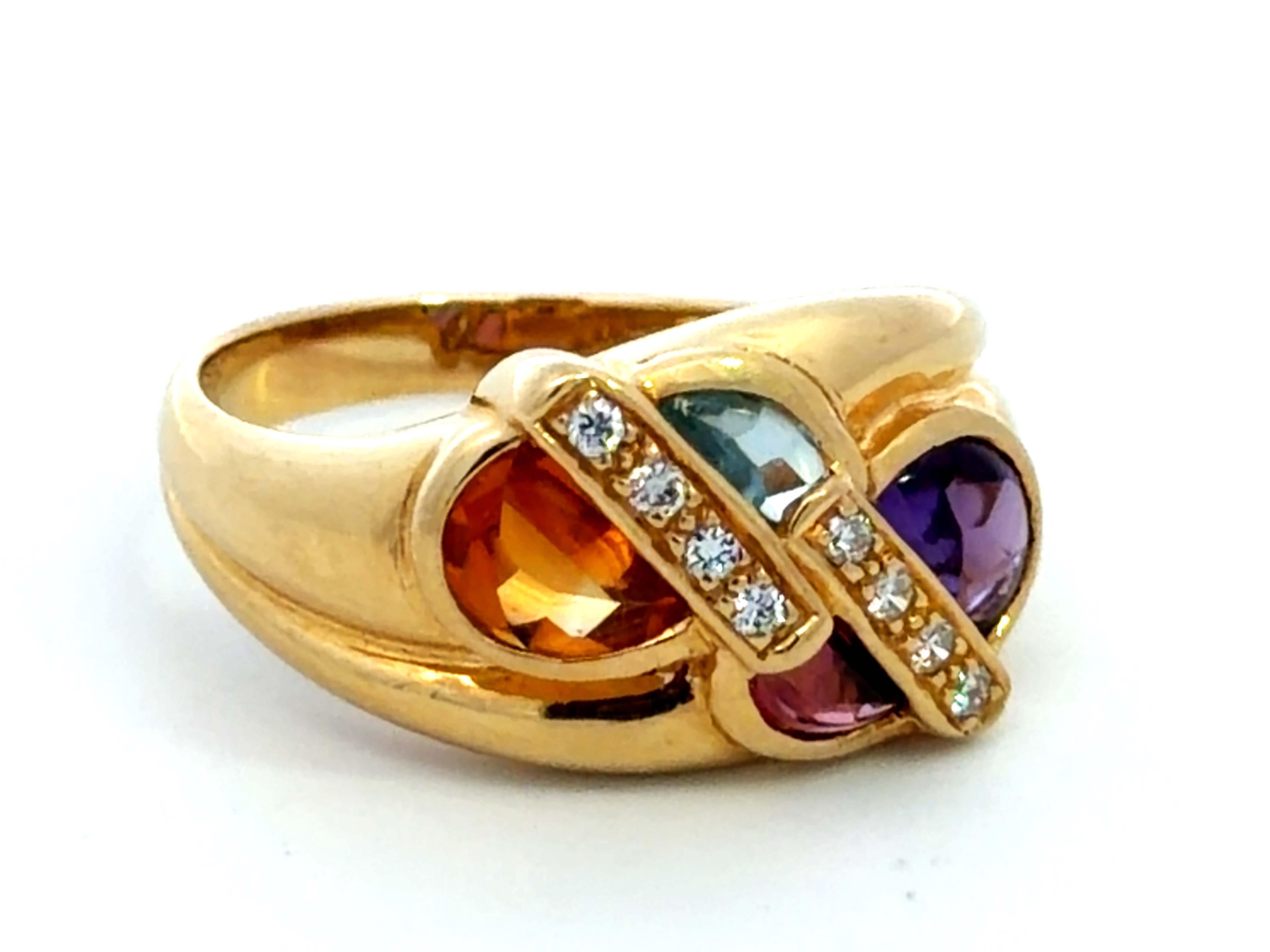 Taglio brillante Anello con ametista, topazio, gemme multicolori e diamanti in oro giallo 18 carati in vendita