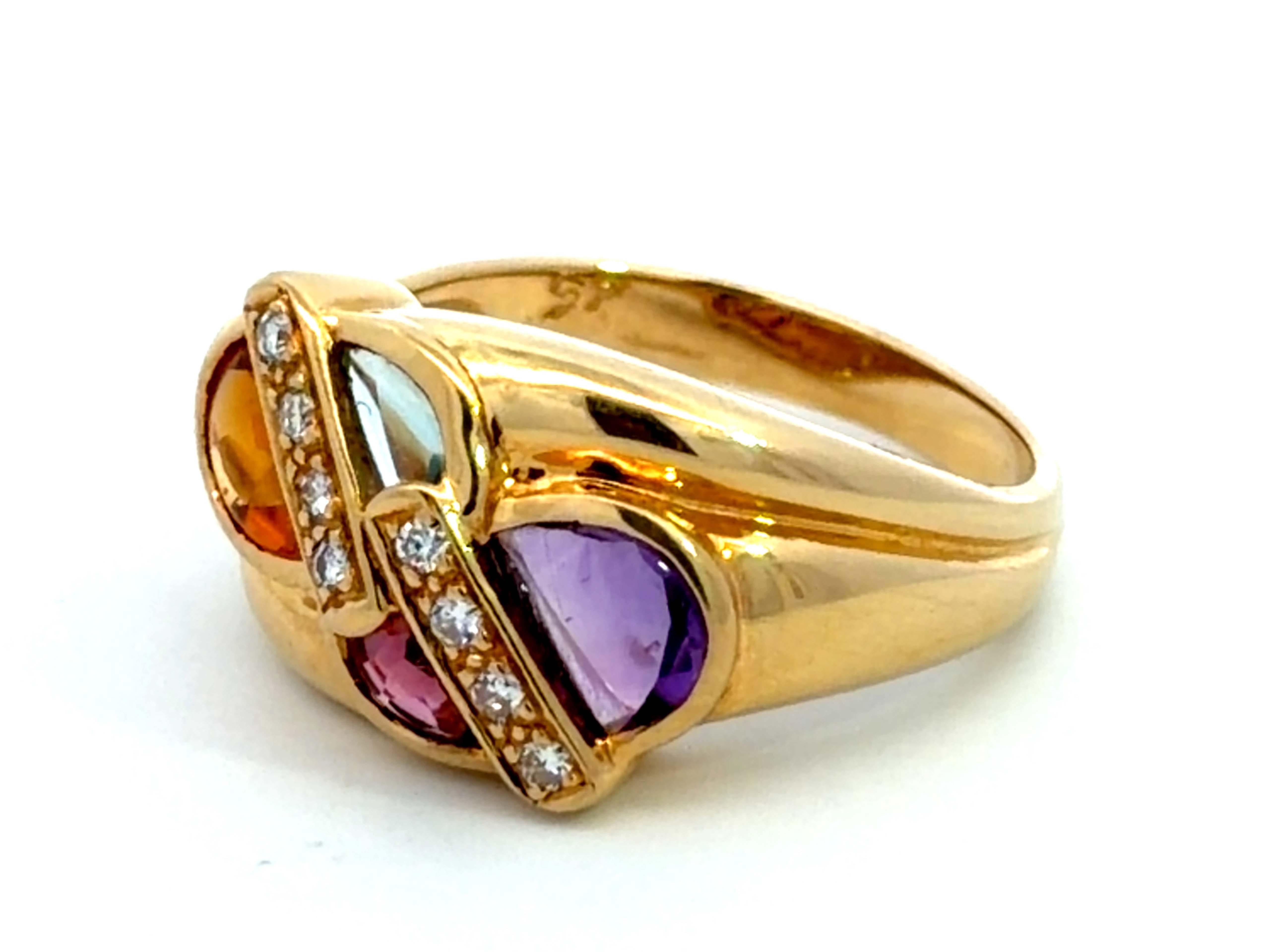 Anello con ametista, topazio, gemme multicolori e diamanti in oro giallo 18 carati In condizioni ottime in vendita a Honolulu, HI