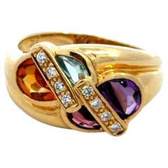 Amethyst Topaz Multi Colored Gemstone and Diamond Ring 18K Yellow Gold