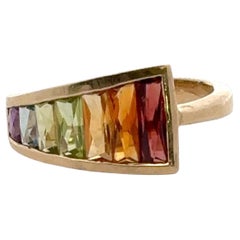Amethyst Topaz Peridot Garnet Gemstone 14KYG Tapered Rainbow Ring