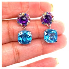 Amethyst Topaz Sapphire White Gold Drop Earrings