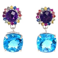 Amethyst Topaz Sapphire White Gold Drop Earrings