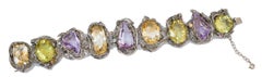 Amethyst, Topaz, Sapphires, Diamonds, Rose Gold and Silver Bracelet.