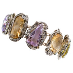 Amethyst, Topaz, Sapphires, Diamonds, Rose Gold and Silver Bracelet.