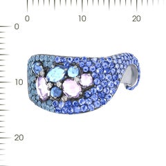 Amethyst Topaz White Diamond Blue Sapphire Designer Three-Stone White Gold Ring