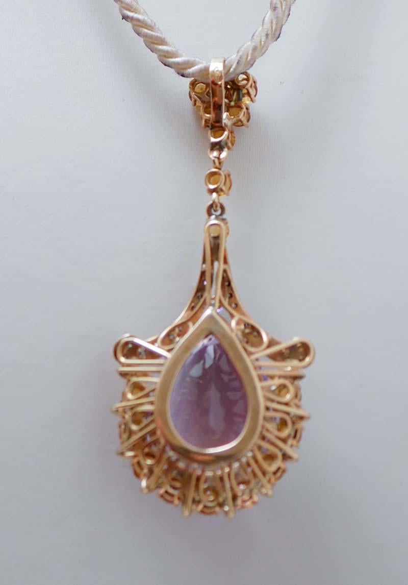 Taille mixte Améthyste, topaze, diamants, pénat en or rose 14 carats en vente