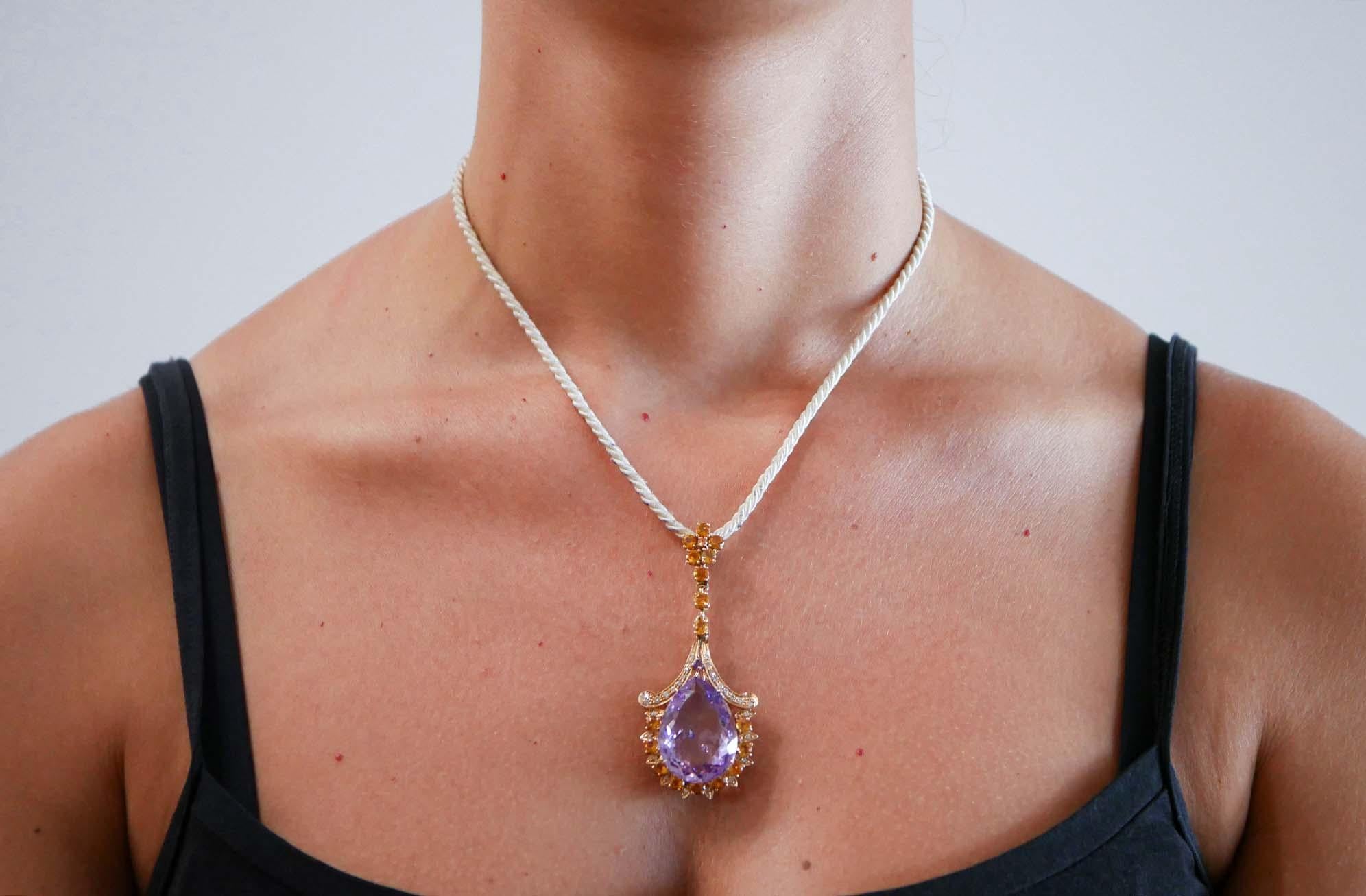 Améthyste, topaze, diamants, pénat en or rose 14 carats Bon état - En vente à Marcianise, Marcianise (CE)