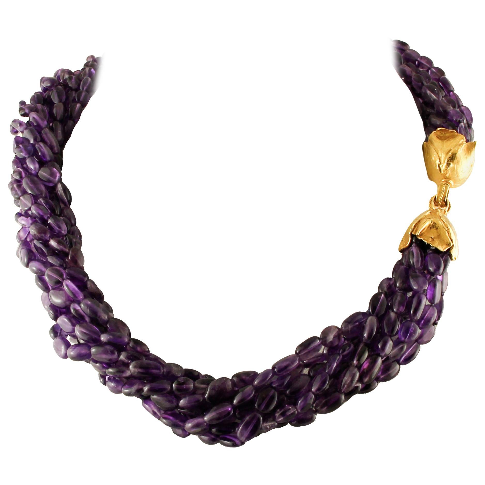 Amethyst Torchon Necklace with 18 Karat Yellow Gold Closure