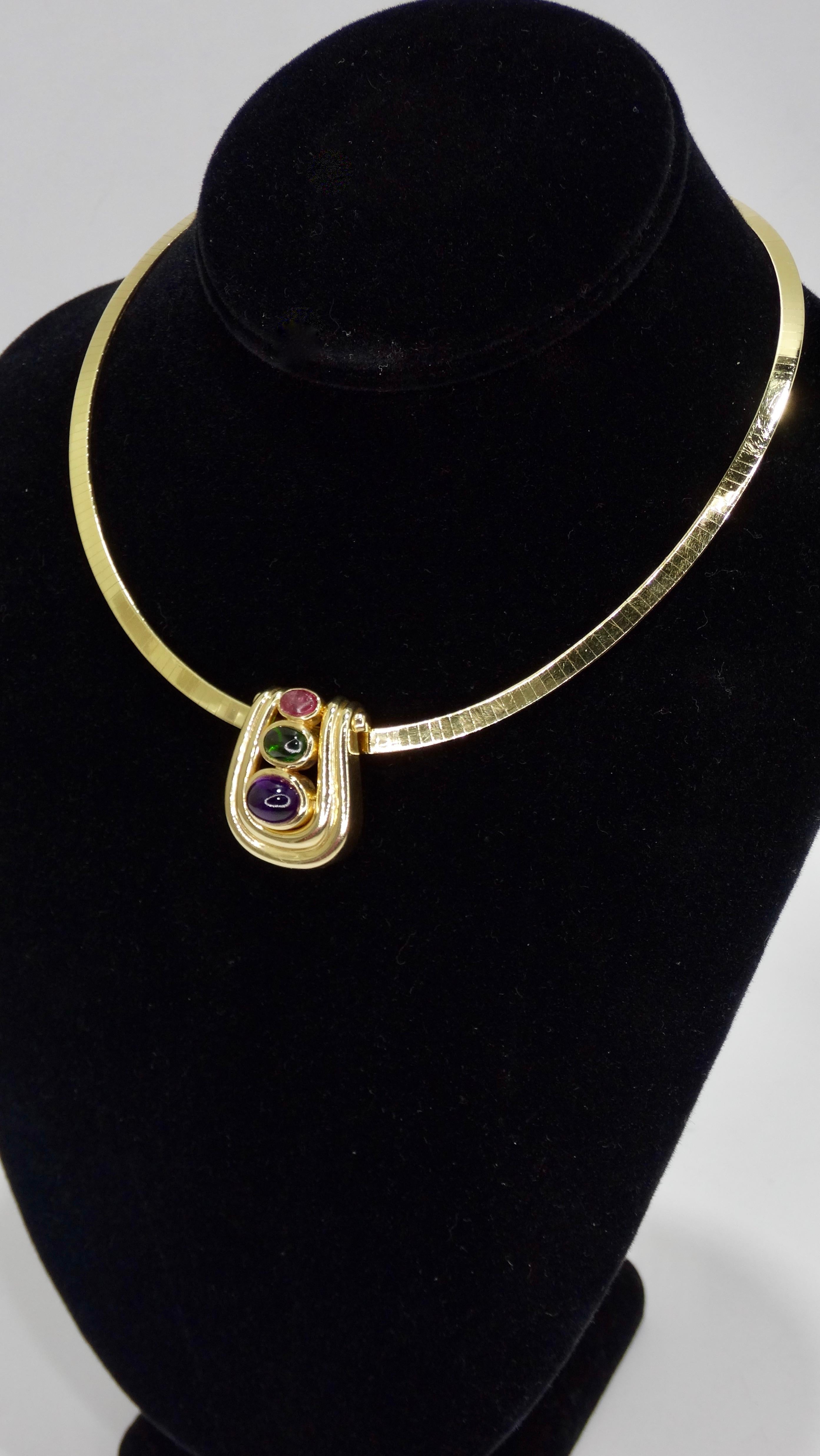 Amethyst & Tourmaline 14k Gold Choker Pendant Necklace  In Good Condition For Sale In Scottsdale, AZ