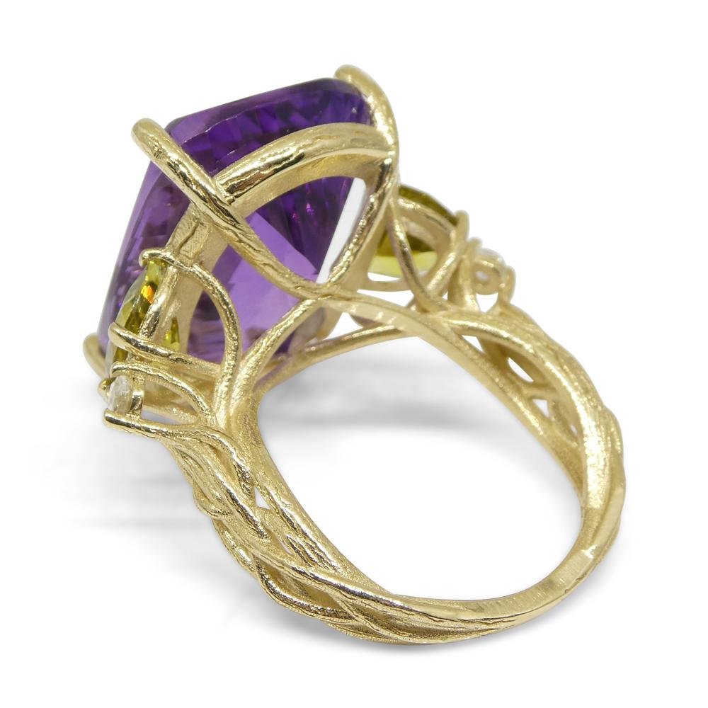 Amethyst, Tourmaline and Diamond Vine Ring Set in 14k Yellow Gold For Sale 3