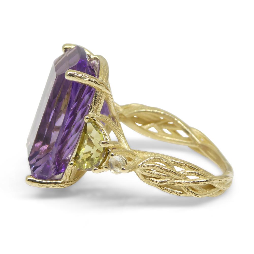 Amethyst, Tourmaline and Diamond Vine Ring Set in 14k Yellow Gold For Sale 4