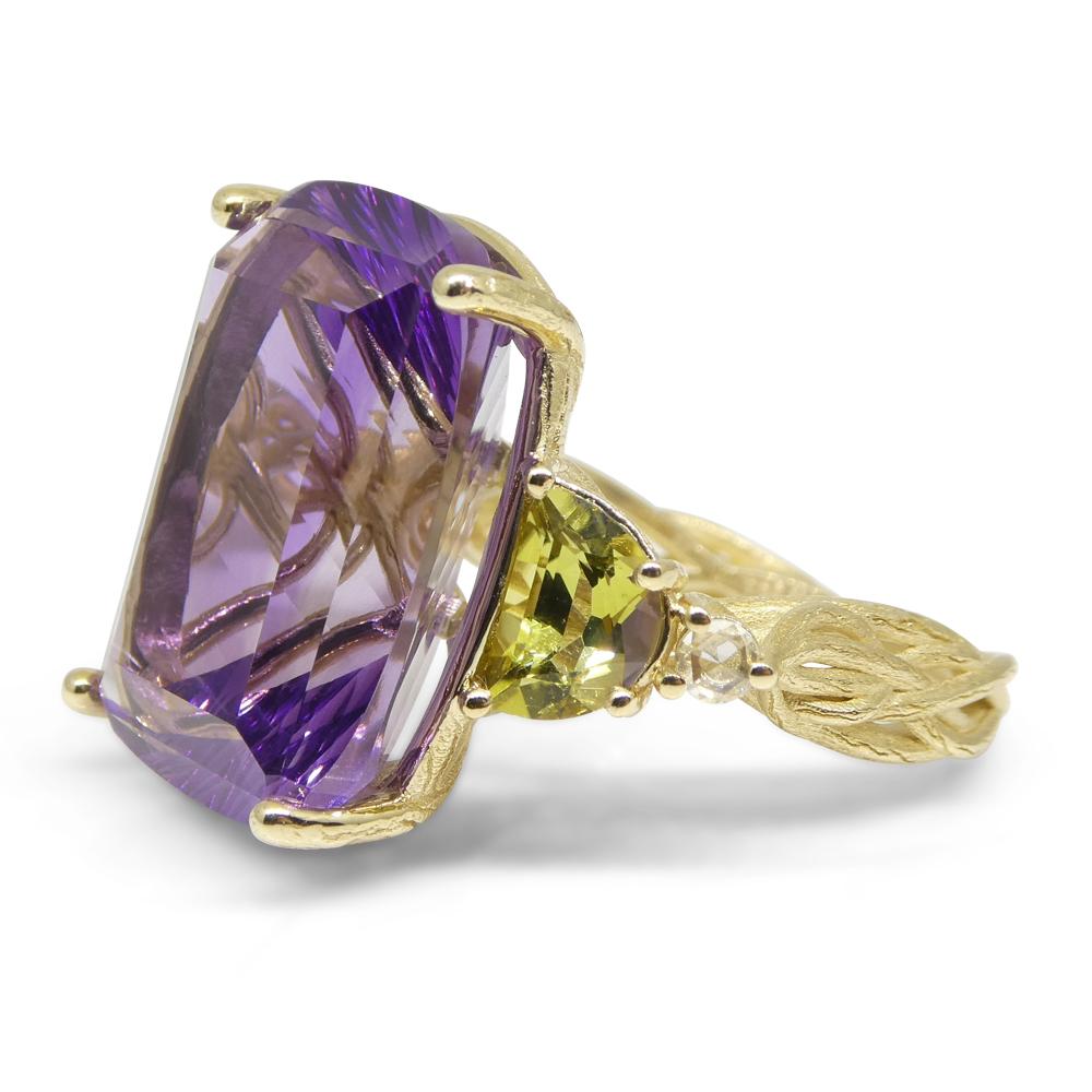 Amethyst, Tourmaline and Diamond Vine Ring Set in 14k Yellow Gold For Sale 5