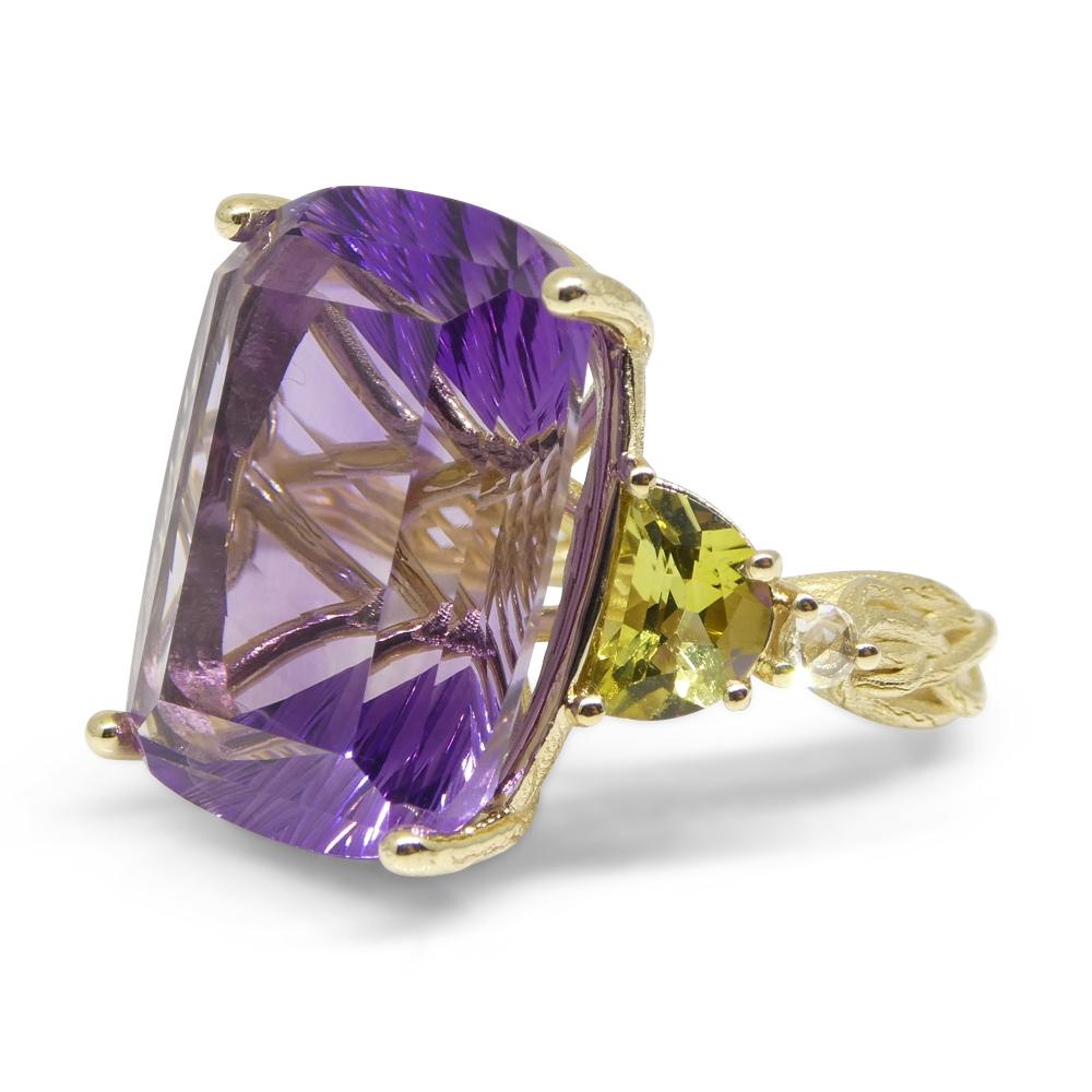 Amethyst, Tourmaline and Diamond Vine Ring Set in 14k Yellow Gold For Sale 6