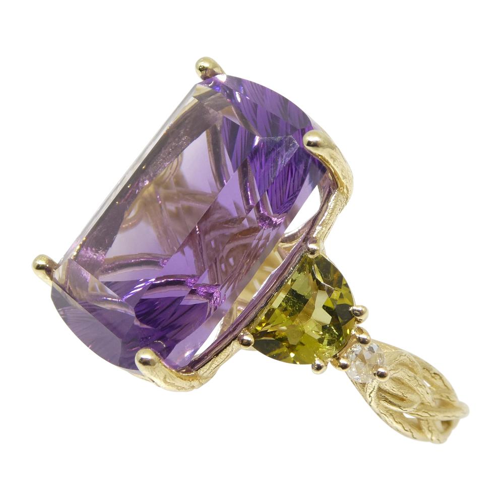 Amethyst, Tourmaline and Diamond Vine Ring Set in 14k Yellow Gold For Sale 7