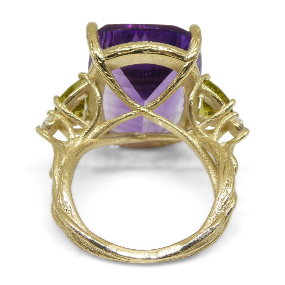 Amethyst, Tourmaline and Diamond Vine Ring Set in 14k Yellow Gold In New Condition For Sale In Toronto, Ontario