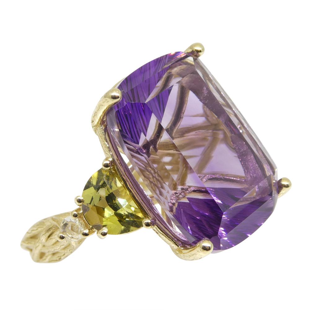 Women's or Men's Amethyst, Tourmaline and Diamond Vine Ring Set in 14k Yellow Gold For Sale