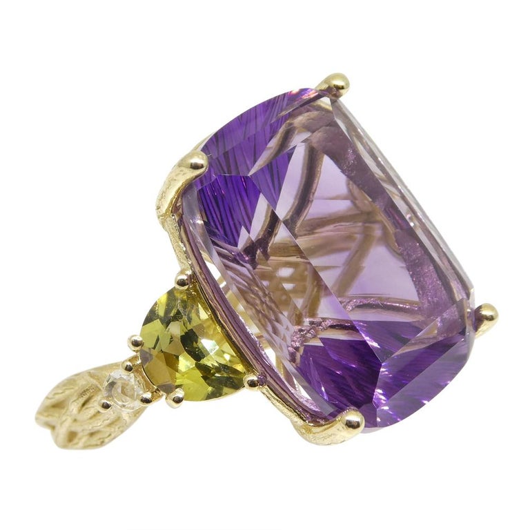 Amethyst, Tourmaline and Diamond Vine Ring Set in 14k Yellow Gold For ...