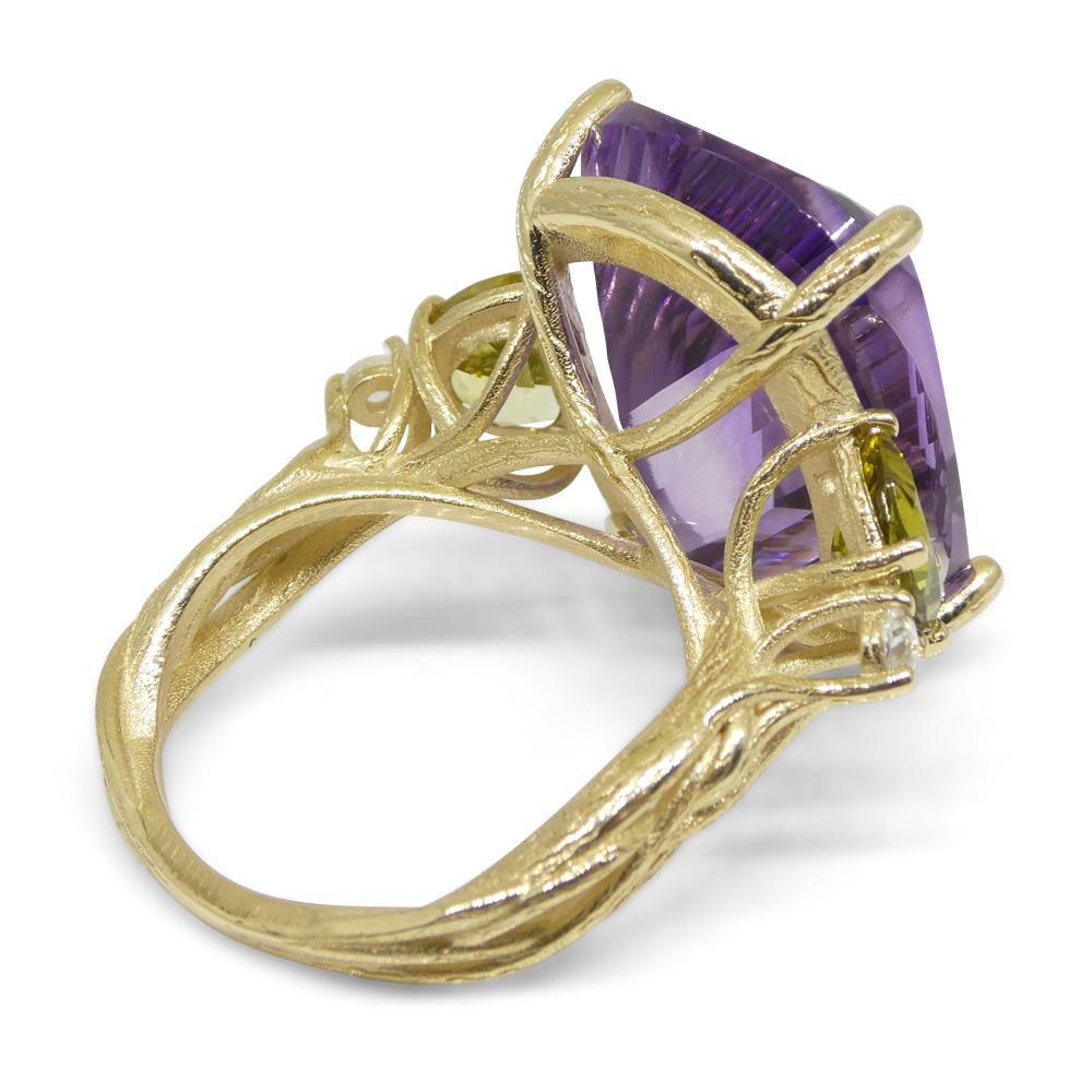 Amethyst, Tourmaline and Diamond Vine Ring Set in 14k Yellow Gold For Sale 2