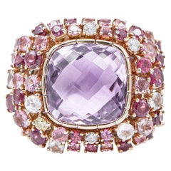 Amethyst, Tourmaline, Diamonds, 14 Karat Rose Gold Ring