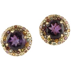 Amethyst, Tourmaline, Diamonds, Garnet, Aquamarine, Iolite, Rose Gold Earrings